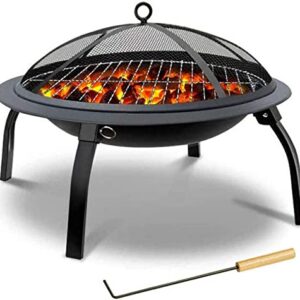 LEAYAN Garden Fire Pit Grill Bowl Grill Barbecue Rack Folding Steel Fire Pit with Spark Screen and Storage Bag, Portable Outdoor Camping BBQ Grill Fire Bowl, for Patio Backyard,Outdoor Fire Pits