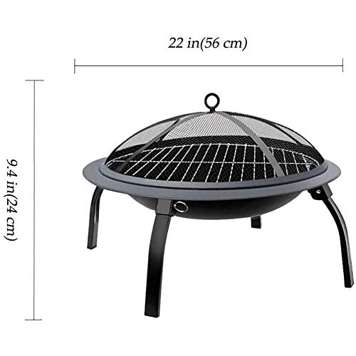 LEAYAN Garden Fire Pit Grill Bowl Grill Barbecue Rack Folding Steel Fire Pit with Spark Screen and Storage Bag, Portable Outdoor Camping BBQ Grill Fire Bowl, for Patio Backyard,Outdoor Fire Pits