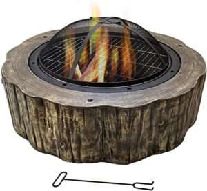 leayan garden fire pit grill bowl grill barbecue rack fire pits bowls,for garden wood burning bbq with grill and lid cast iron outdoor firepit for log burning for patio camping waterproof 80cm