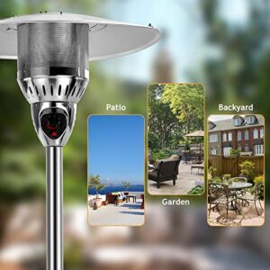 COSTWAY 48,000 BTU Outdoor Patio Heater, Stainless Steel Tall Propane Heater with Wheels & Drink Shelf Table, Safety Auto Shut Off Valve, Portable Standing Patio Heaters for Outdoor Garden Backyard