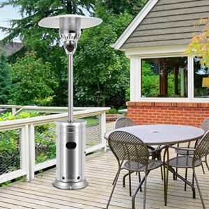 COSTWAY 48,000 BTU Outdoor Patio Heater, Stainless Steel Tall Propane Heater with Wheels & Drink Shelf Table, Safety Auto Shut Off Valve, Portable Standing Patio Heaters for Outdoor Garden Backyard