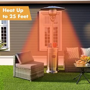 COSTWAY 48,000 BTU Outdoor Patio Heater, Stainless Steel Tall Propane Heater with Wheels & Drink Shelf Table, Safety Auto Shut Off Valve, Portable Standing Patio Heaters for Outdoor Garden Backyard