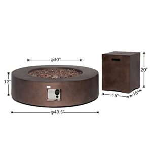 COSIEST 2-Piece Outdoor Propane Firepit Table Set w Tank Table, 40.5-inch Dark Fire Table (50,000 BTU) w 16 inches Tank Cover Side Table 20lb for Garden,Pool,Backyard
