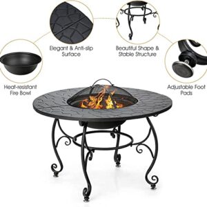 Renatone Bonfire Wood Burning Fire Pit Table, 36 Inch 4-in-1 Outdoor Dining Table, PVC Cover, Multifunctional Metal Round BBQ Garden Fire Bowl with Lid for Garden, Poolside, Backyard