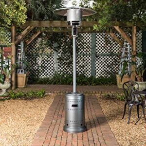 Fire Sense 62555 All Seasons Patio Heater With Wheels 46,000 BTU Output Piezo Ignition System Portable Outdoor Propane Heater Commercial Series Patio Heater - Hammered Platinum