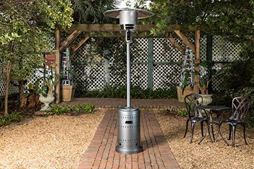 Fire Sense 62555 All Seasons Patio Heater With Wheels 46,000 BTU Output Piezo Ignition System Portable Outdoor Propane Heater Commercial Series Patio Heater - Hammered Platinum