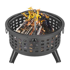 long & bright 26 inch portable round lattice fire bowl wood burning fire pit decoration for backyard garden brazier for recreation time