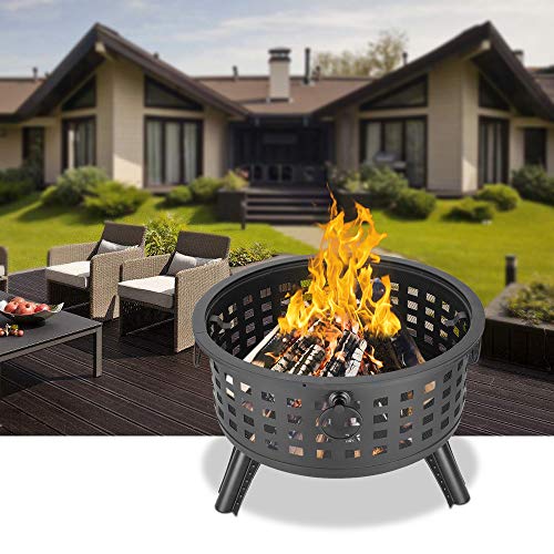 Long & Bright 26 Inch Portable Round Lattice Fire Bowl Wood Burning Fire Pit Decoration for Backyard Garden Brazier for Recreation Time