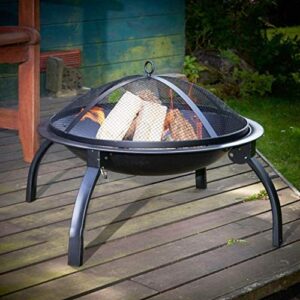 Garden Fire Pit Portable Grill Barbecue Rack Outdoor Fire Pit 42 Inch Large Bonfire Wood Burning Patio & Backyard Firepit for with Round Spark Screen with Cover BBQ Cooking for Camping Backyard