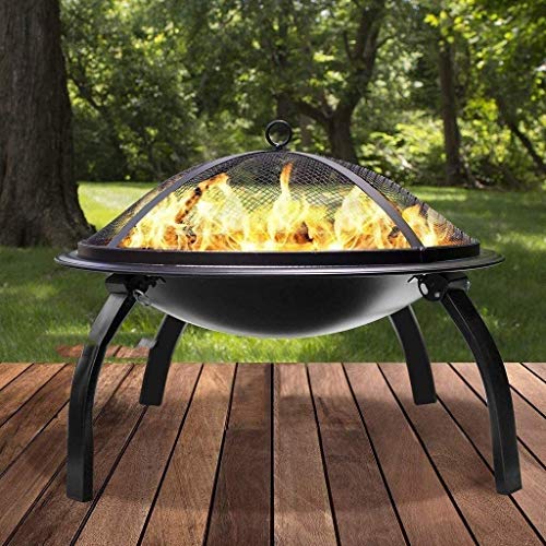 Garden Fire Pit Portable Grill Barbecue Rack Outdoor Fire Pit 42 Inch Large Bonfire Wood Burning Patio & Backyard Firepit for with Round Spark Screen with Cover BBQ Cooking for Camping Backyard