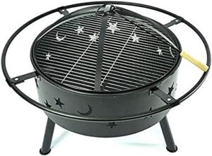 leayan garden fire pit grill bowl grill barbecue rack round fire pit, bronze fire pit metal poker iron,mesh ember and spark guard screen cover household with cover bbq cooking for camping backyard