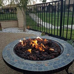 LEAYAN Garden Fire Pit Grill Bowl Grill Barbecue Rack Black Outdoor Fire Pit, Round 34" Natural Slate Top with Spark Screen Cover for Backyard Patio with Cover BBQ Cooking for Camping Backyard