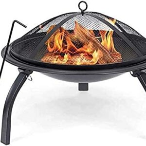 LEAYAN Garden Fire Pit Grill Bowl Grill Barbecue Rack 22 inch Fire Pit Steel Folding Outdoor Patio Heater Grill Camping Bowl BBQ with Poker, Grate, Grill with Cover BBQ Cooking for Camping Backyard