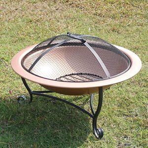 leayan garden fire pit grill bowl grill barbecue rack outdoor fire pit bowl,round fire pit wood burning,patio firebowl with spark screen-20 inch fire bowl with metal tripod,rose gold color
