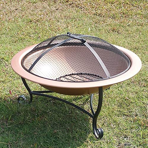 LEAYAN Garden Fire Pit Grill Bowl Grill Barbecue Rack Outdoor Fire Pit Bowl,Round Fire Pit Wood Burning,Patio Firebowl with Spark Screen-20 Inch Fire Bowl with Metal Tripod,Rose Gold Color