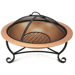 LEAYAN Garden Fire Pit Grill Bowl Grill Barbecue Rack Outdoor Fire Pit Bowl,Round Fire Pit Wood Burning,Patio Firebowl with Spark Screen-20 Inch Fire Bowl with Metal Tripod,Rose Gold Color