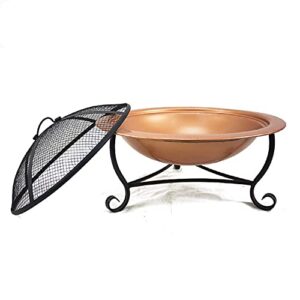 LEAYAN Garden Fire Pit Grill Bowl Grill Barbecue Rack Outdoor Fire Pit Bowl,Round Fire Pit Wood Burning,Patio Firebowl with Spark Screen-20 Inch Fire Bowl with Metal Tripod,Rose Gold Color