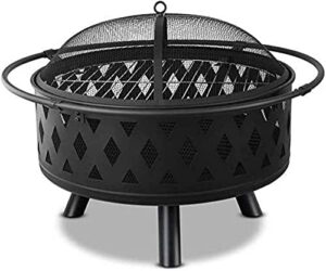 leayan garden fire pit grill bowl grill barbecue rack fire pit bowl, outdoor metal firepit,bbq grill fire with grille, sticks for fire pit, fire pit with cover bbq cooking for camping backyard
