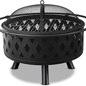 LEAYAN Garden Fire Pit Grill Bowl Grill Barbecue Rack Fire Pit Bowl, Outdoor Metal Firepit,BBQ Grill Fire with Grille, Sticks for Fire Pit, Fire Pit with Cover BBQ Cooking for Camping Backyard