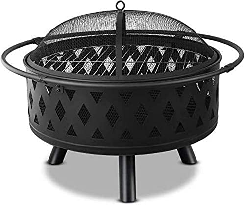 LEAYAN Garden Fire Pit Grill Bowl Grill Barbecue Rack Fire Pit Bowl, Outdoor Metal Firepit,BBQ Grill Fire with Grille, Sticks for Fire Pit, Fire Pit with Cover BBQ Cooking for Camping Backyard