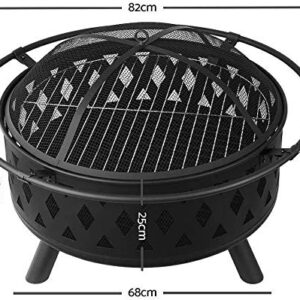 LEAYAN Garden Fire Pit Grill Bowl Grill Barbecue Rack Fire Pit Bowl, Outdoor Metal Firepit,BBQ Grill Fire with Grille, Sticks for Fire Pit, Fire Pit with Cover BBQ Cooking for Camping Backyard