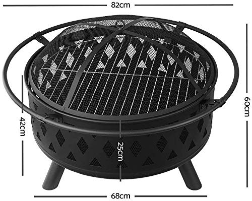 LEAYAN Garden Fire Pit Grill Bowl Grill Barbecue Rack Fire Pit Bowl, Outdoor Metal Firepit,BBQ Grill Fire with Grille, Sticks for Fire Pit, Fire Pit with Cover BBQ Cooking for Camping Backyard