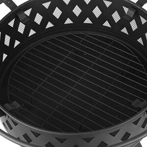 LEAYAN Garden Fire Pit Grill Bowl Grill Barbecue Rack Fire Pit Bowl, Outdoor Metal Firepit,BBQ Grill Fire with Grille, Sticks for Fire Pit, Fire Pit with Cover BBQ Cooking for Camping Backyard