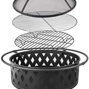 LEAYAN Garden Fire Pit Grill Bowl Grill Barbecue Rack Fire Pit Bowl, Outdoor Metal Firepit,BBQ Grill Fire with Grille, Sticks for Fire Pit, Fire Pit with Cover BBQ Cooking for Camping Backyard