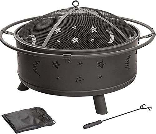 LEAYAN Garden Fire Pit Grill Bowl Grill Barbecue Rack Fire Pit Outdoor Wood Burning Pits for Outdoor Backyard Patio Bonfire Campfire Grill Grate Mesh Spark Screen Poker Waterproof Cover Included