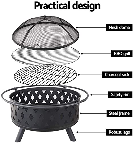 LEAYAN Garden Fire Pit Grill Bowl Grill Barbecue Rack Fire Pit Outdoor Wood Burning Pits for Outdoor Backyard Patio Bonfire Campfire Grill Grate Mesh Spark Screen Poker Waterproof Cover Included