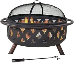 leayan garden fire pit grill bowl grill barbecue rack fire pits,outdoor metal brazier 36 inch large bonfire wood burning patio&backyard firepit for with spark screen and round fireplace cover