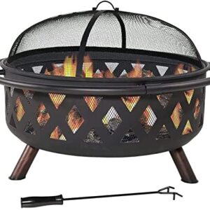 LEAYAN Garden Fire Pit Grill Bowl Grill Barbecue Rack Fire Pits,Outdoor Metal Brazier 36 Inch Large Bonfire Wood Burning Patio&Backyard Firepit for with Spark Screen and Round Fireplace Cover