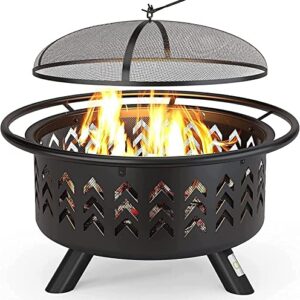 LEAYAN Garden Fire Pit Grill Bowl Grill Barbecue Rack Thicken Fire Pit,36" Large Wood Burning Fire Pit with Spark Screen Poker & Waterproof Cover Outdoor Fire Pit for Bonfire Party BBQ Heating