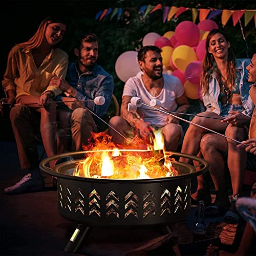 LEAYAN Garden Fire Pit Grill Bowl Grill Barbecue Rack Thicken Fire Pit,36" Large Wood Burning Fire Pit with Spark Screen Poker & Waterproof Cover Outdoor Fire Pit for Bonfire Party BBQ Heating