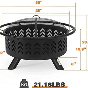 LEAYAN Garden Fire Pit Grill Bowl Grill Barbecue Rack Thicken Fire Pit,36" Large Wood Burning Fire Pit with Spark Screen Poker & Waterproof Cover Outdoor Fire Pit for Bonfire Party BBQ Heating