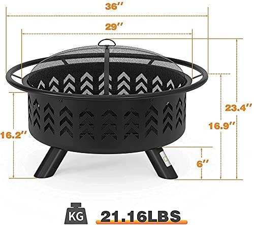 LEAYAN Garden Fire Pit Grill Bowl Grill Barbecue Rack Thicken Fire Pit,36" Large Wood Burning Fire Pit with Spark Screen Poker & Waterproof Cover Outdoor Fire Pit for Bonfire Party BBQ Heating