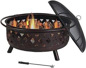 leayan garden fire pit grill bowl grill barbecue rack fire pit,36″ large bonfire wood burning patio & backyard firepit for with spark screen fireplace poker and round cover,outdoor fire pits