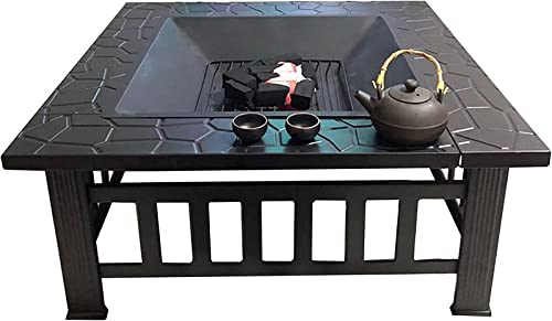 LEAYAN Garden Fire Pit Grill Bowl Grill Barbecue Rack Fire Pit Outdoor Wood-Burning fire Pit Table, Villa Courtyard Three-in-one Barbecue, ice Pit, Heater Square fire Pit