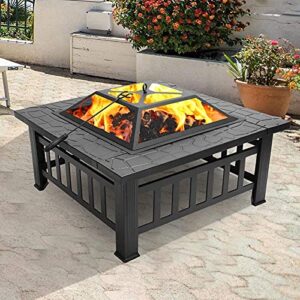 LEAYAN Garden Fire Pit Grill Bowl Grill Barbecue Rack Fire Pit Outdoor Wood-Burning fire Pit Table, Villa Courtyard Three-in-one Barbecue, ice Pit, Heater Square fire Pit