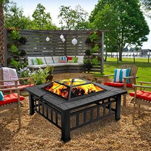 LEAYAN Garden Fire Pit Grill Bowl Grill Barbecue Rack Fire Pit Outdoor Wood-Burning fire Pit Table, Villa Courtyard Three-in-one Barbecue, ice Pit, Heater Square fire Pit