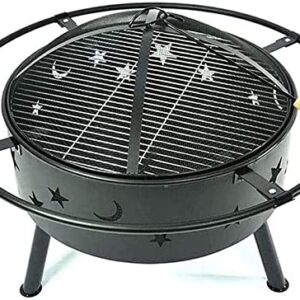 LEAYAN Garden Fire Pit Portable Grill Barbecue Rack Outdoor Round Fire Pit - Outdoor Bronze Fire Pit Metal Poker Iron, Mesh Ember Spark Guard Screen Cover with Cover BBQ Cooking for Camping Backyard