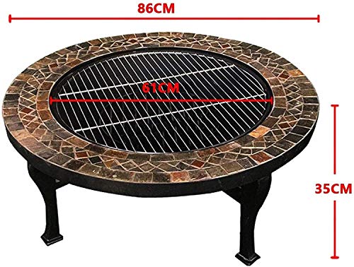LEAYAN Garden Fire Pit Portable Grill Barbecue Rack Outdoor Fire Tables Slate Barbecue Table, Courtyard Round Stone Table, Charcoal Barbecue Grill, for Backyard Garden Camping for Camping