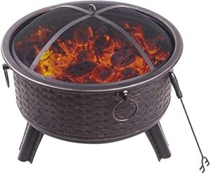 leayan garden fire pit grill bowl grill barbecue rack outdoor fire pit, wood burning fire pit with spark screen, steel fire pit, fire pits for outside, bonfire, party, bbq, patio & garden, black