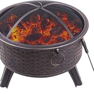 LEAYAN Garden Fire Pit Grill Bowl Grill Barbecue Rack Outdoor Fire Pit, Wood Burning Fire Pit with Spark Screen, Steel Fire Pit, Fire Pits for Outside, Bonfire, Party, BBQ, Patio & Garden, Black