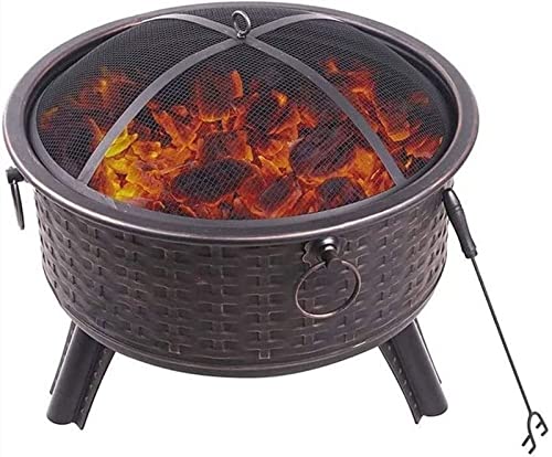 LEAYAN Garden Fire Pit Grill Bowl Grill Barbecue Rack Outdoor Fire Pit, Wood Burning Fire Pit with Spark Screen, Steel Fire Pit, Fire Pits for Outside, Bonfire, Party, BBQ, Patio & Garden, Black