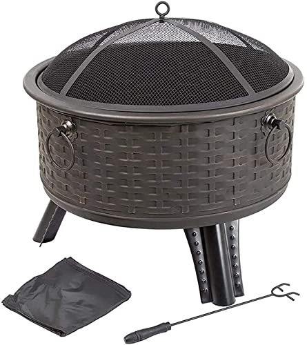 LEAYAN Garden Fire Pit Grill Bowl Grill Barbecue Rack Outdoor Fire Pit, Wood Burning Fire Pit with Spark Screen, Steel Fire Pit, Fire Pits for Outside, Bonfire, Party, BBQ, Patio & Garden, Black