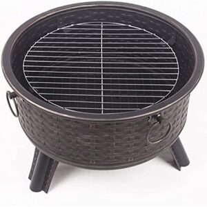 LEAYAN Garden Fire Pit Grill Bowl Grill Barbecue Rack Outdoor Fire Pit, Wood Burning Fire Pit with Spark Screen, Steel Fire Pit, Fire Pits for Outside, Bonfire, Party, BBQ, Patio & Garden, Black