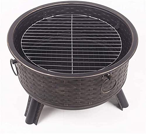 LEAYAN Garden Fire Pit Grill Bowl Grill Barbecue Rack Outdoor Fire Pit, Wood Burning Fire Pit with Spark Screen, Steel Fire Pit, Fire Pits for Outside, Bonfire, Party, BBQ, Patio & Garden, Black