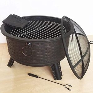 LEAYAN Garden Fire Pit Grill Bowl Grill Barbecue Rack Outdoor Fire Pit, Wood Burning Fire Pit with Spark Screen, Steel Fire Pit, Fire Pits for Outside, Bonfire, Party, BBQ, Patio & Garden, Black