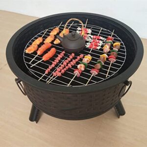 LEAYAN Garden Fire Pit Grill Bowl Grill Barbecue Rack Outdoor Fire Pit, Wood Burning Fire Pit with Spark Screen, Steel Fire Pit, Fire Pits for Outside, Bonfire, Party, BBQ, Patio & Garden, Black